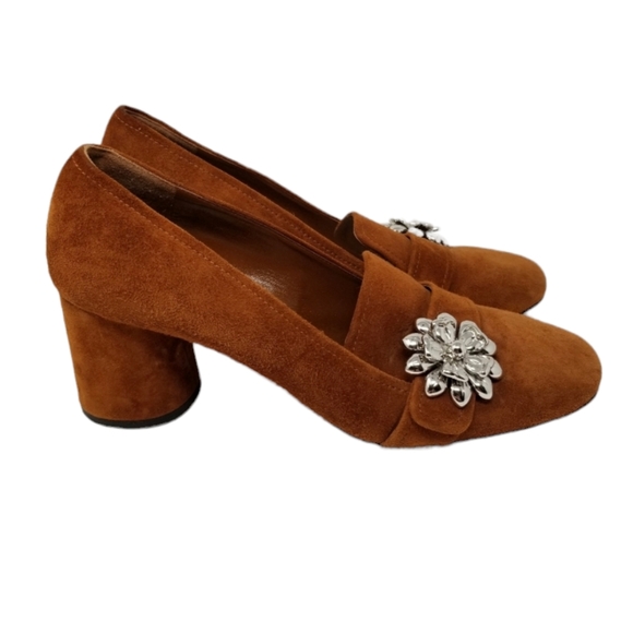 Prada Shoes - Prada Milano Ornament Embellished Suede Loafer Pump Square Toe Round Heel US 5.5
